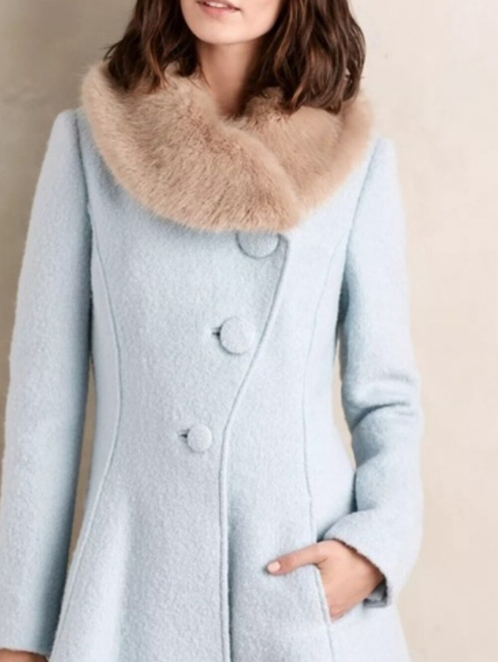 ANTHROPOLOGIE SIZE 12 elevenses beatrix coat *RARE* fur collar, ice queen - Picture 3 of 14